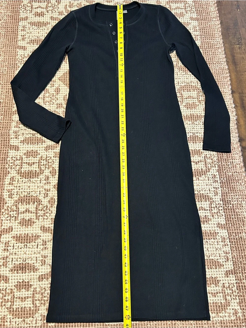 Sweaty Betty Black Ribbed Long-Sleeve Maxi Henley Dress